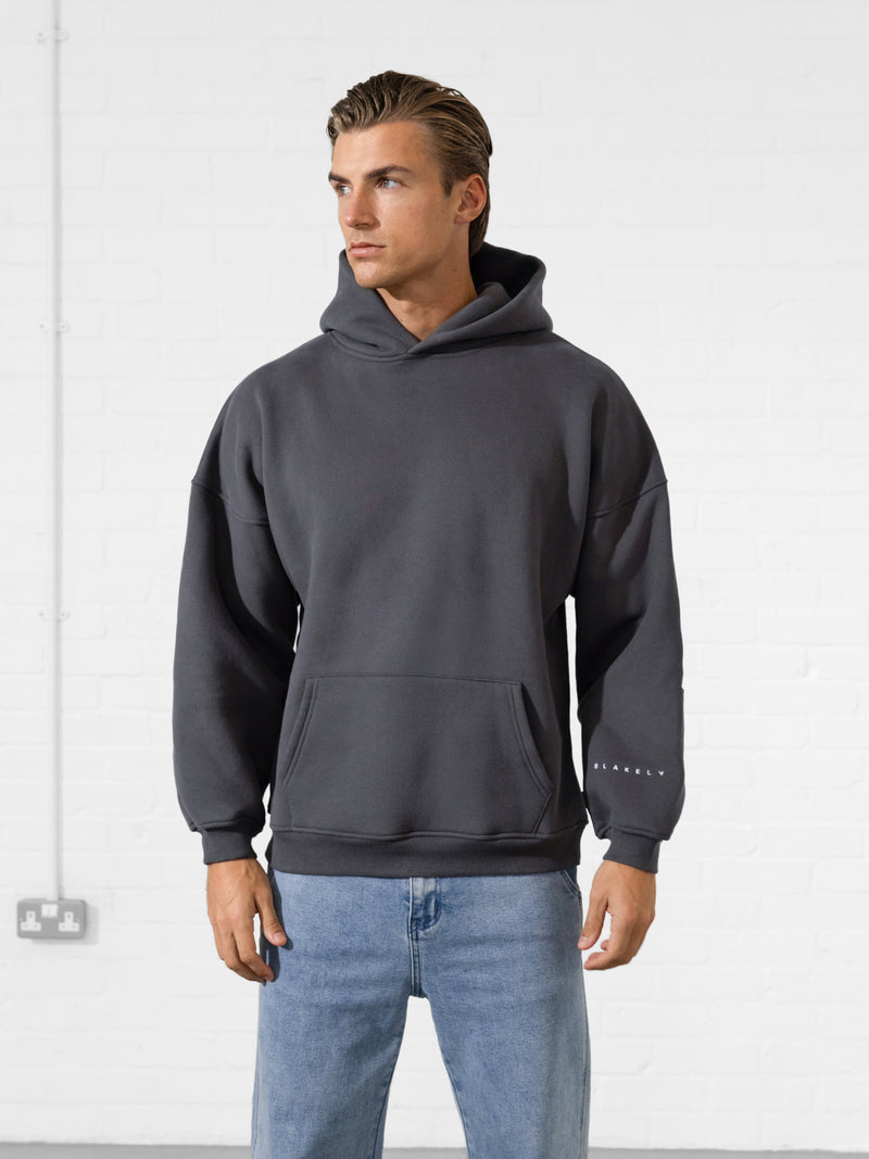 Embroidered Idris Oversized Hoodie - Charcoal