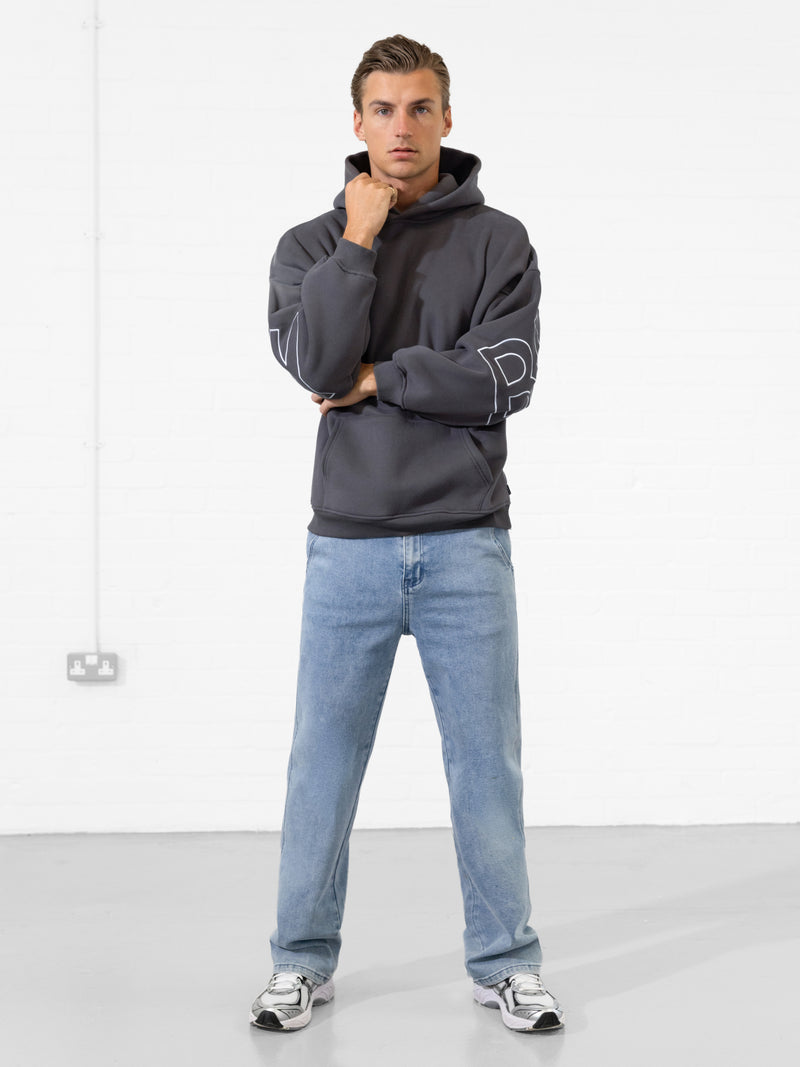 Embroidered Idris Oversized Hoodie - Charcoal