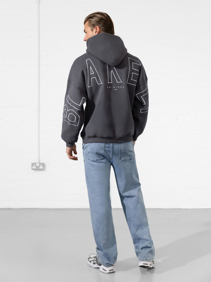 Embroidered Idris Oversized Hoodie - Charcoal