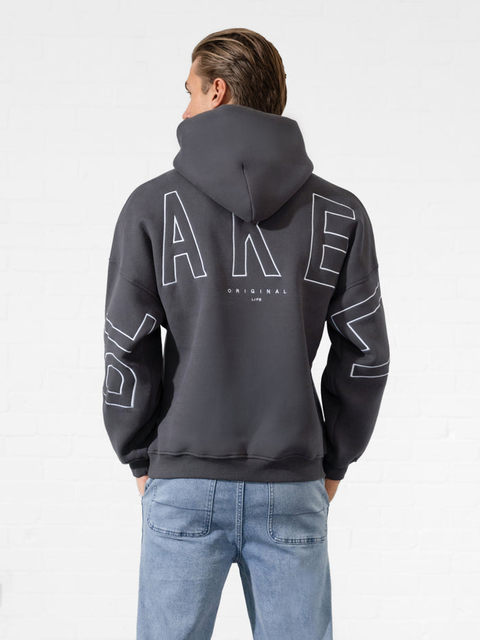 Embroidered Idris Oversized Hoodie - Charcoal