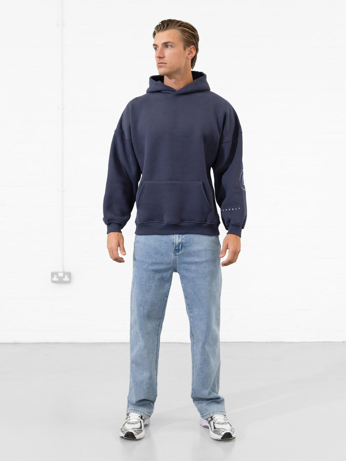 Embroidered Idris Oversized Hoodie - True Navy