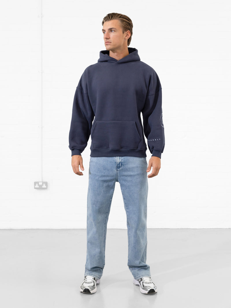 Embroidered Idris Oversized Hoodie - True Navy