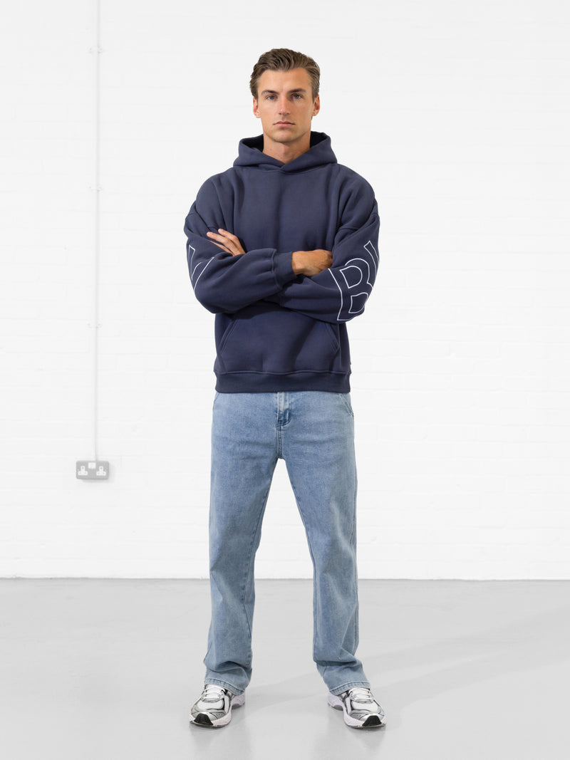 Embroidered Idris Oversized Hoodie - True Navy