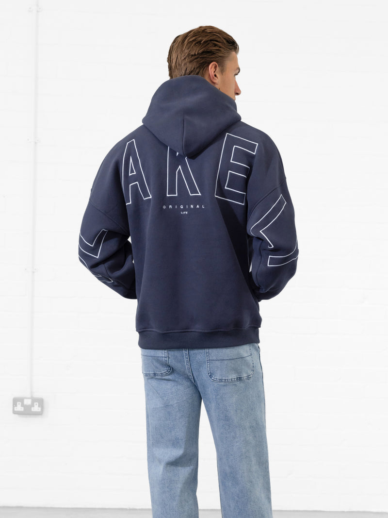 Embroidered Idris Oversized Hoodie - True Navy