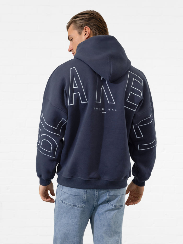 Embroidered Idris Oversized Hoodie - True Navy