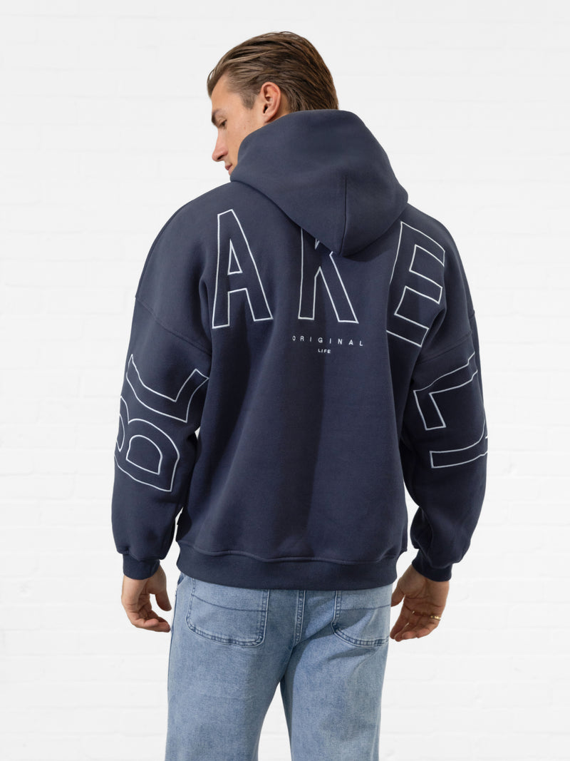 Embroidered Idris Oversized Hoodie - True Navy