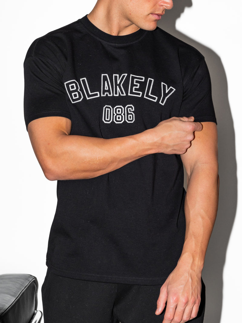 Miles Chain Stitch Relaxed T-Shirt - Black