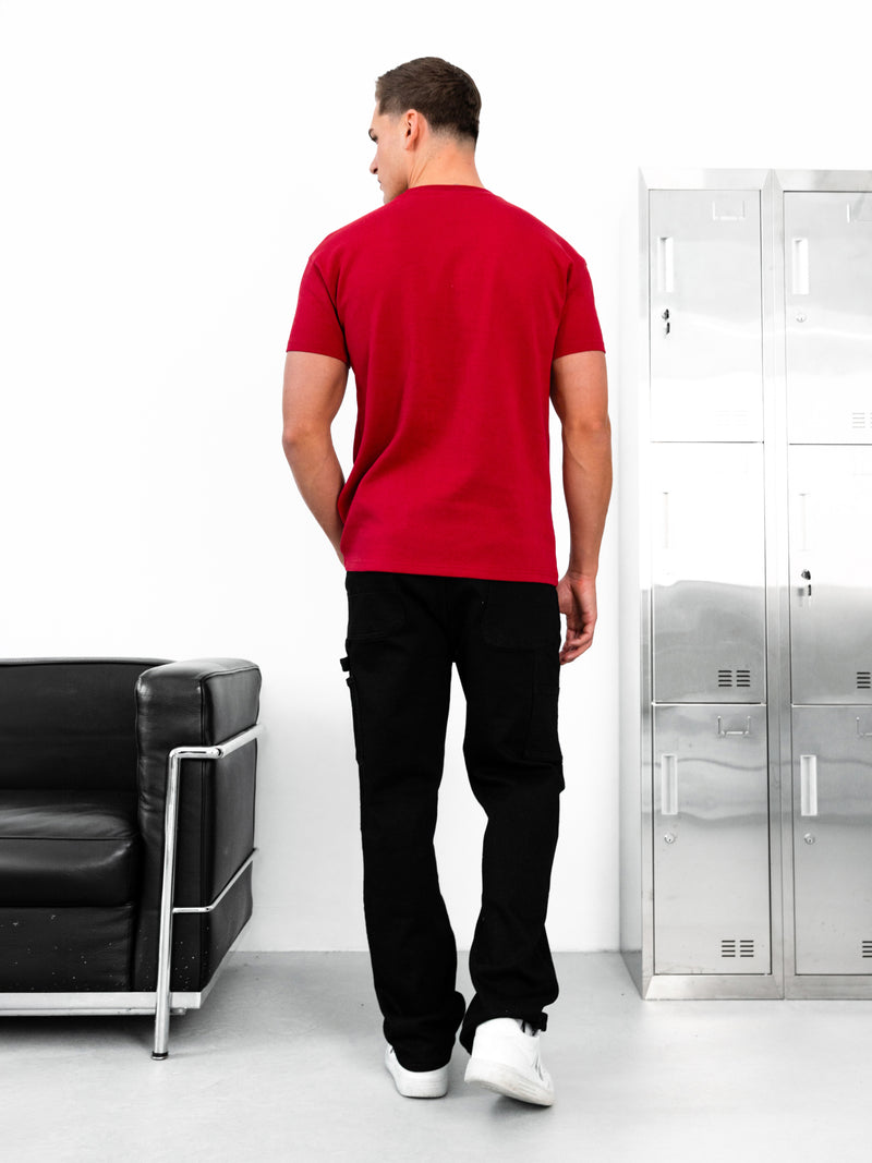 Miles Chain Stitch Relaxed T-Shirt - Red