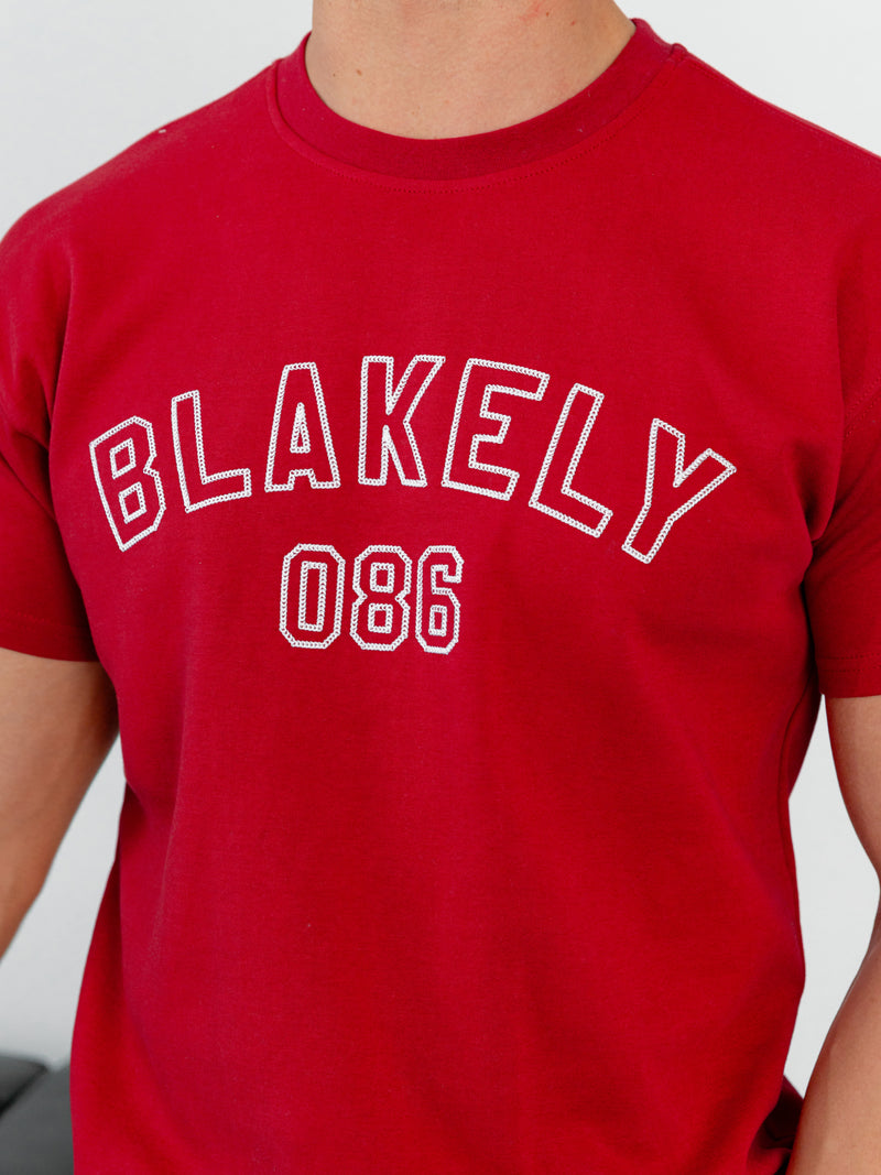 Miles Chain Stitch Relaxed T-Shirt - Red