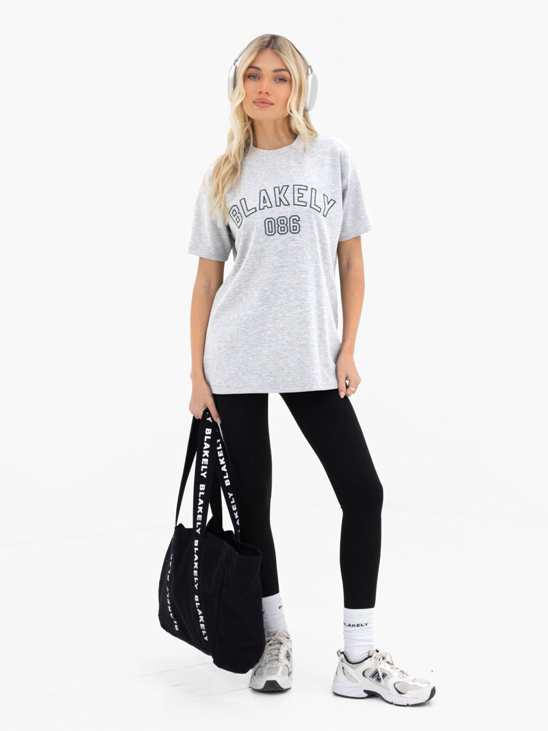 Alexis Chain Stitch Oversized T-Shirt - Marl Grey