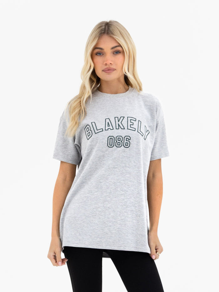 Alexis Chain Stitch Oversized T-Shirt - Marl Grey