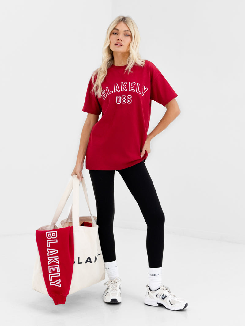 Alexis Chain Stitch Oversized T-Shirt - Cherry Red