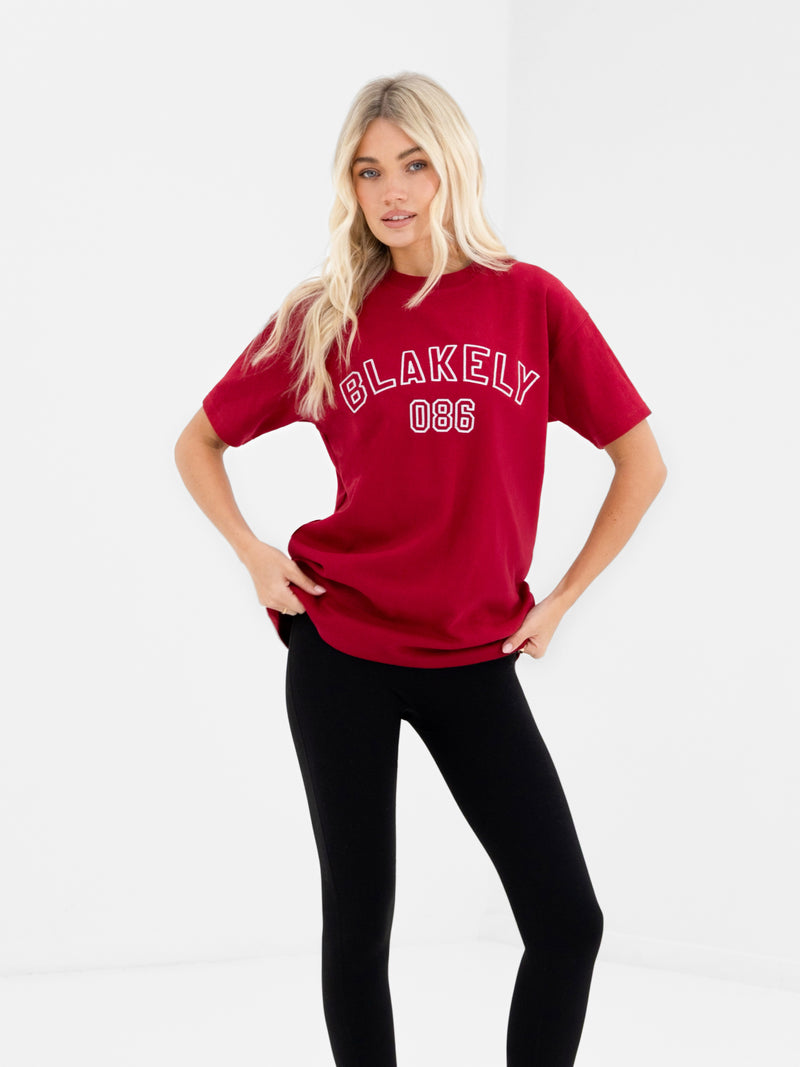 Alexis Chain Stitch Oversized T-Shirt - Cherry Red