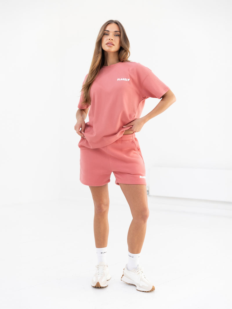 Cloud Print Oversized T-Shirt - Sunrise Coral