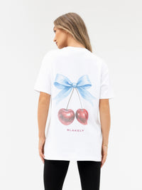Charli Cherry Print Oversized T-Shirt - White