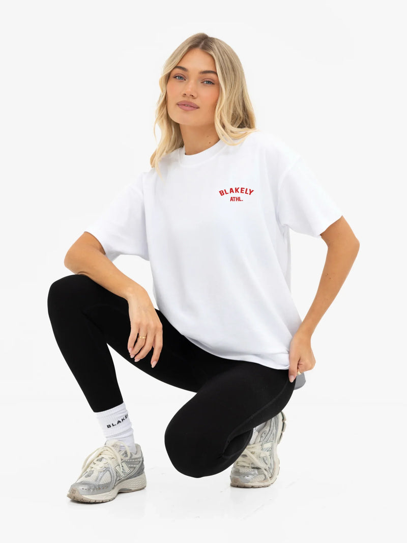 Immani Oversized T-Shirt - Flat White & Cherry Red