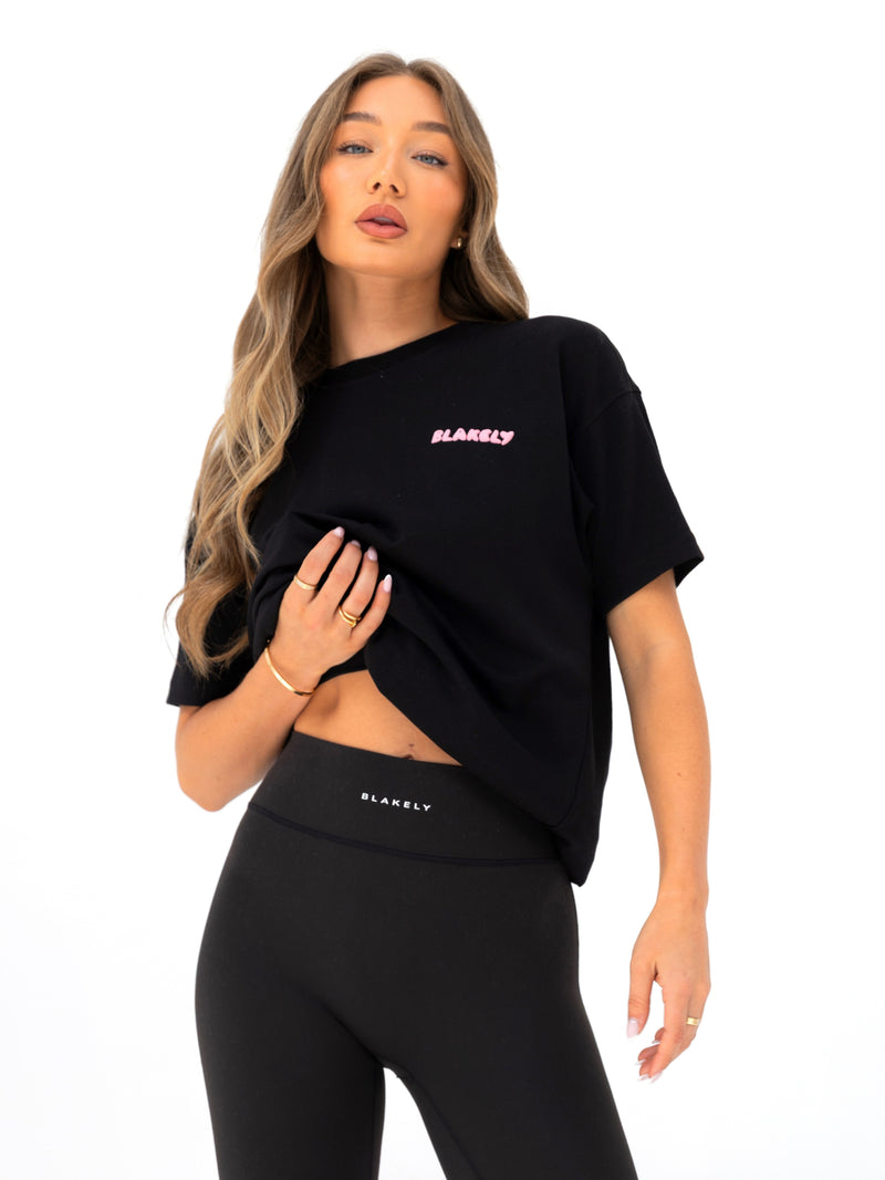 Cloud Print Oversized T-Shirt - Black