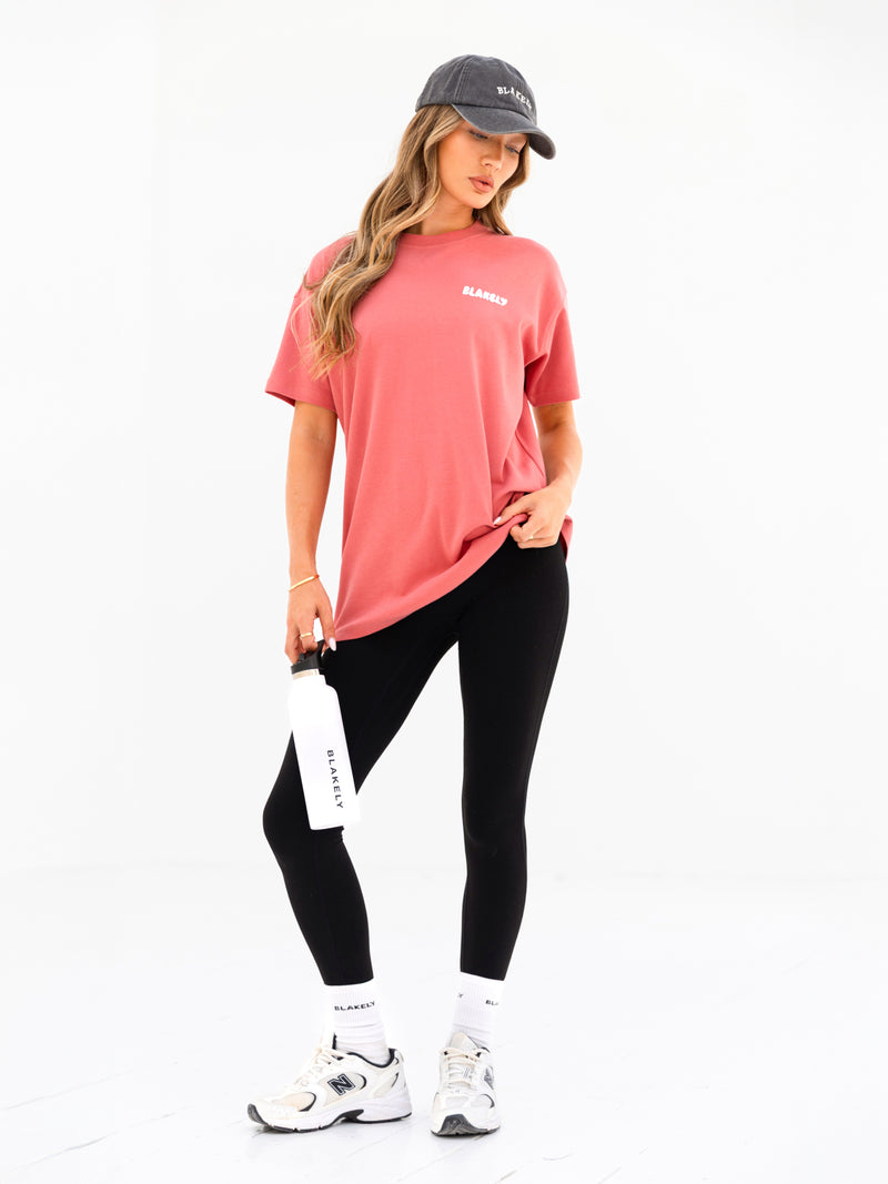 Cloud Print Oversized T-Shirt - Sunrise Coral
