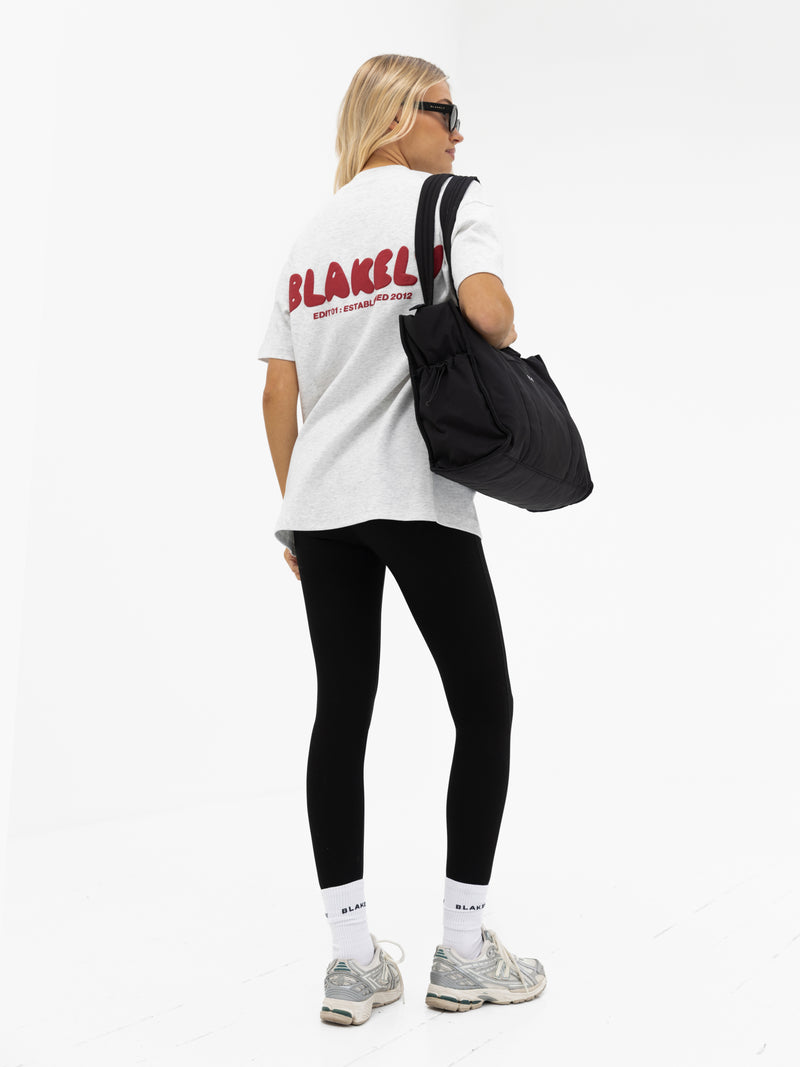 Cloud Print Oversized T-Shirt - Marl White & Cherry Red