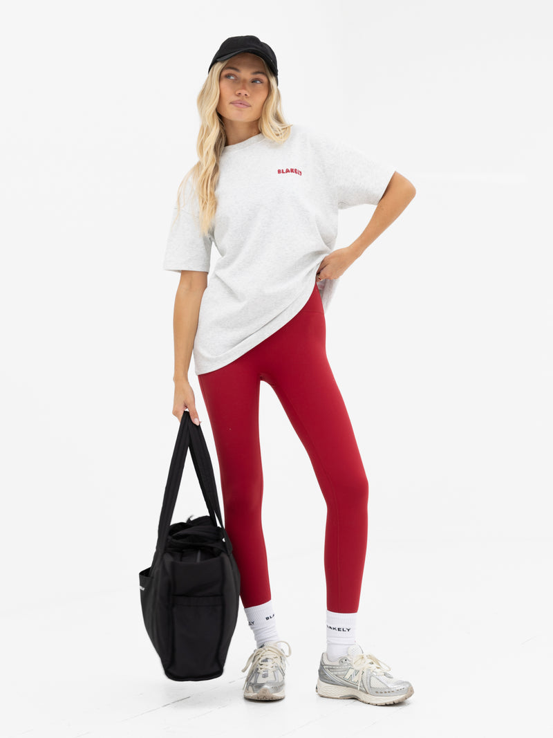 Cloud Print Oversized T-Shirt - Marl White & Cherry Red