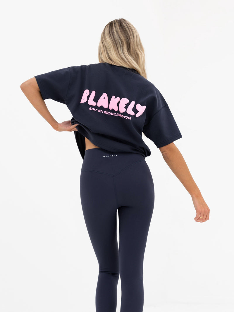 Cloud Print Oversized T-Shirt - True Navy & Powder Pink