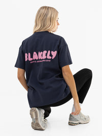 Cloud Print Oversized T-Shirt - True Navy & Powder Pink