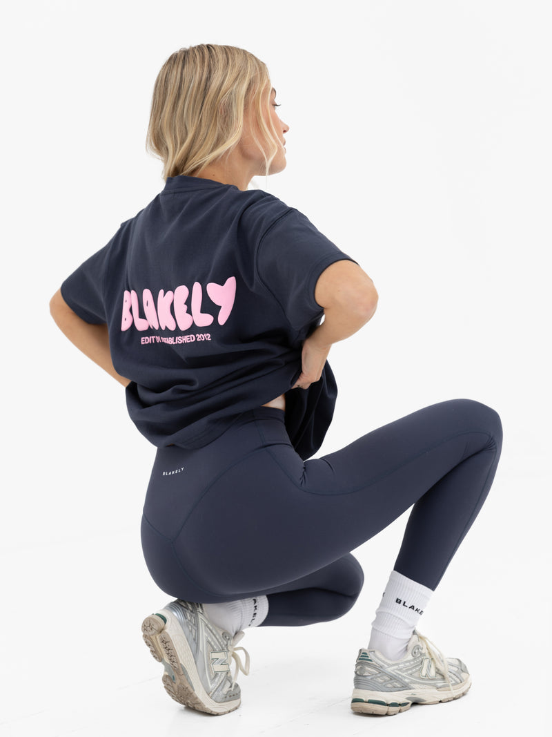 Cloud Print Oversized T-Shirt - True Navy & Powder Pink