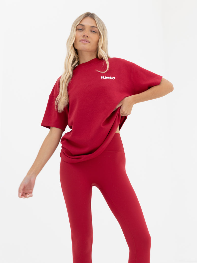 Cloud Print Oversized T-Shirt - Cherry Red