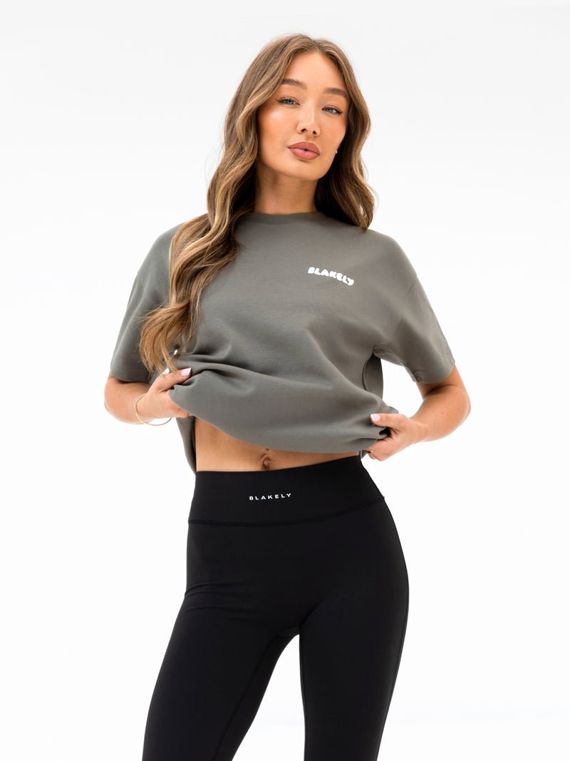 Cloud Print Oversized T-Shirt - Safari Green