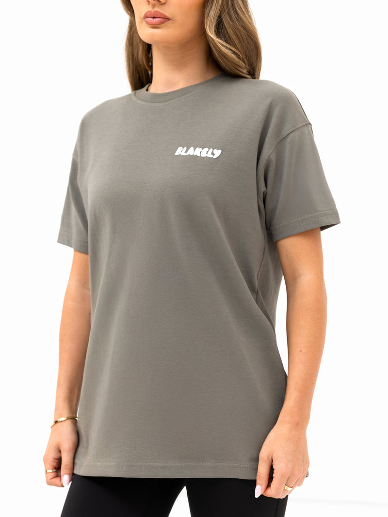 Cloud Print Oversized T-Shirt - Safari Green