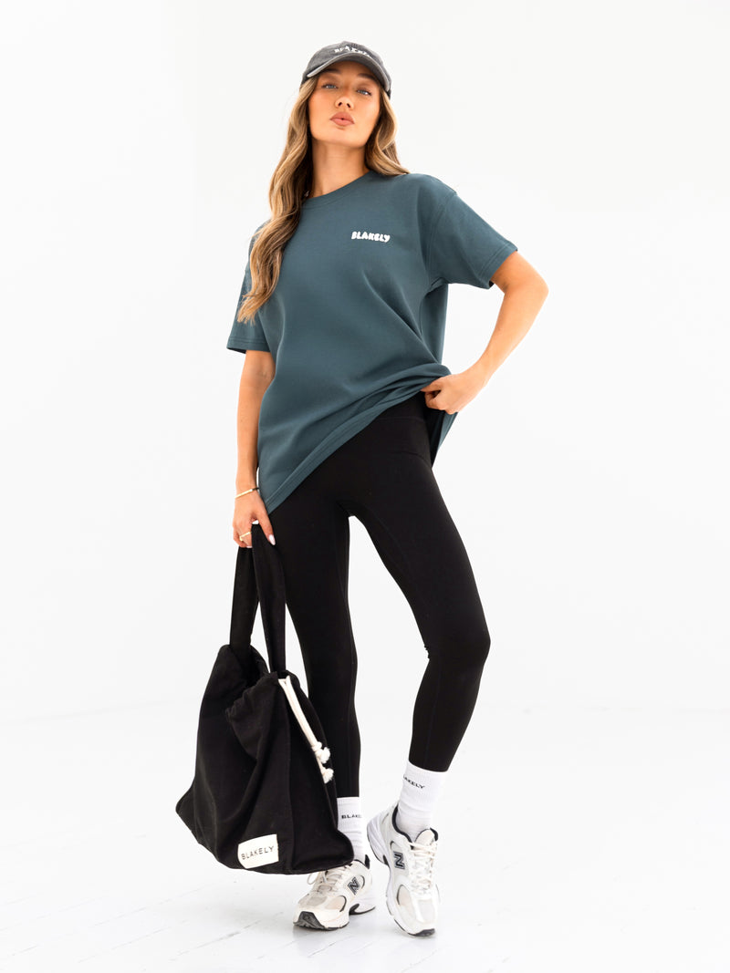 Cloud Print Oversized T-Shirt - Teal Green