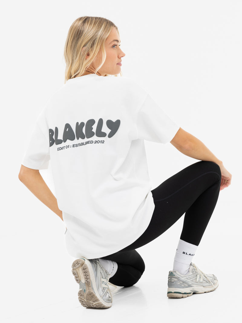 Cloud Print Oversized T-Shirt - Flat White & Graphite