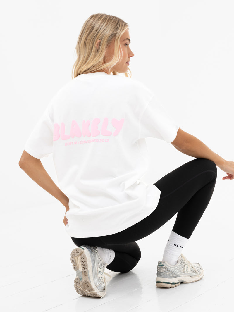 Cloud Print Oversized T-Shirt - Flat White & Powder Pink