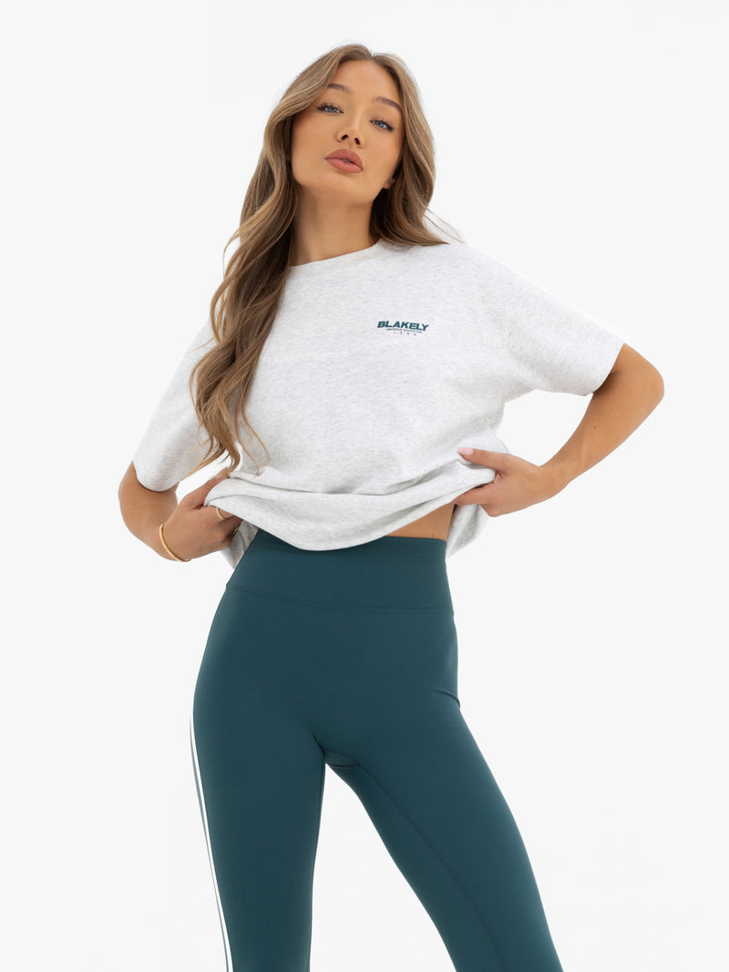 Jodi Oversized T-Shirt - Marl Grey & Teal Green