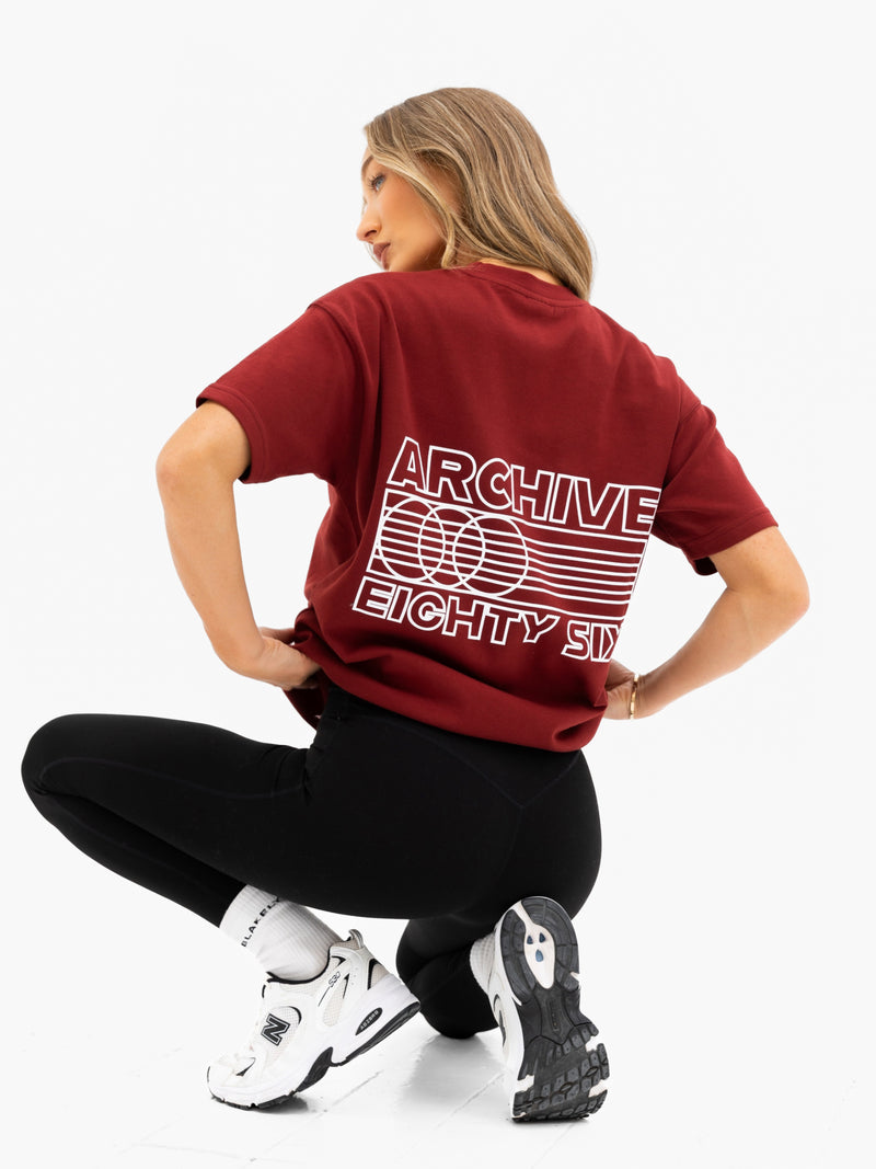 Naomi Oversized T-Shirt - Maroon Red