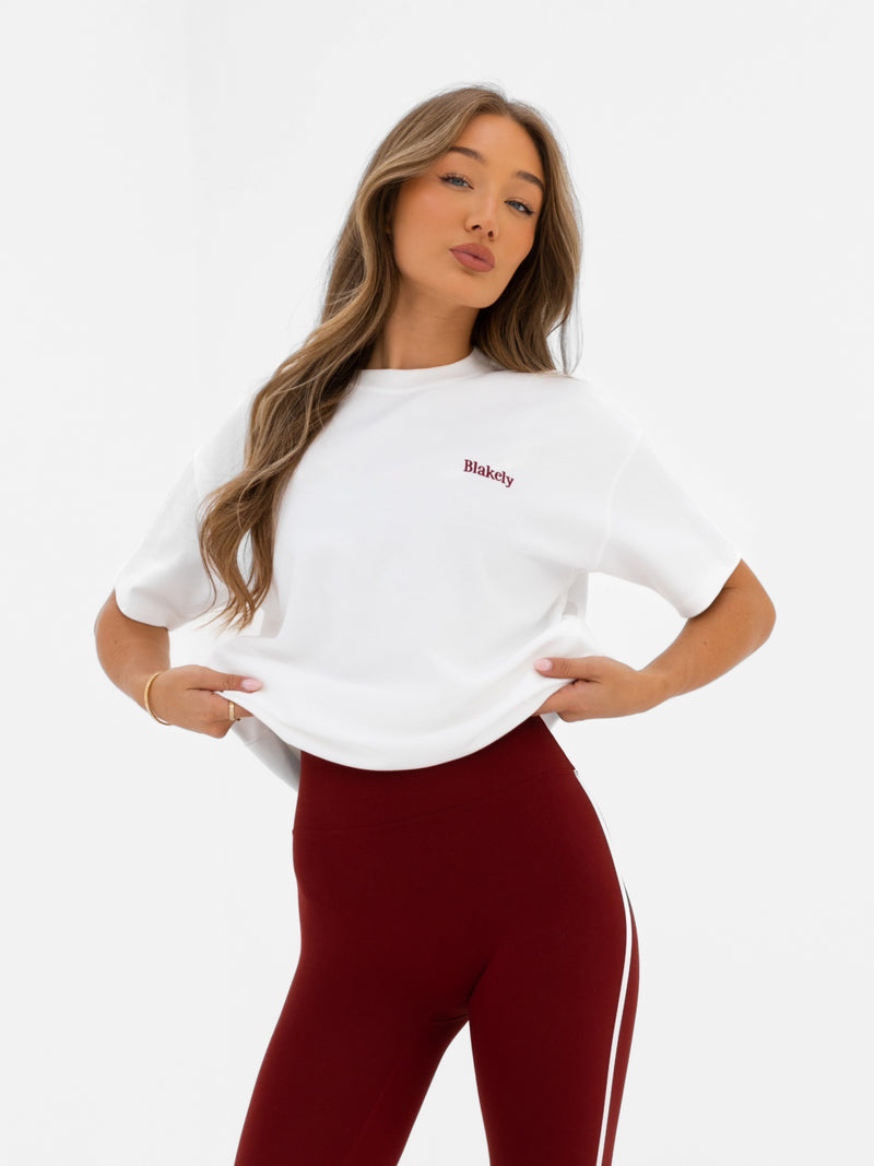 Jada Oversized T-Shirt - Flat White & Maroon Red