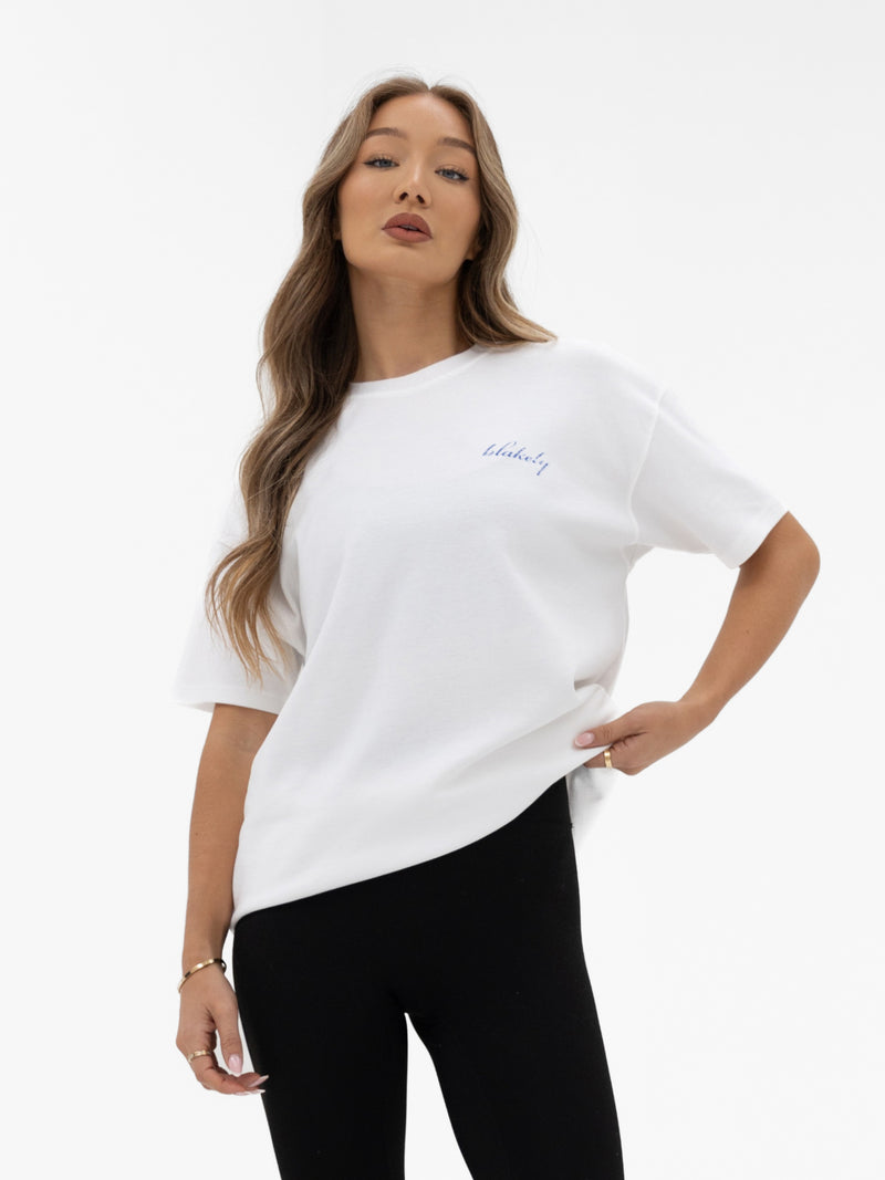 Sloane Oversized T-Shirt - White & Bright Blue
