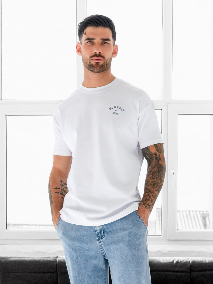 NYC Relaxed T-Shirt - White & Cloudy Blue