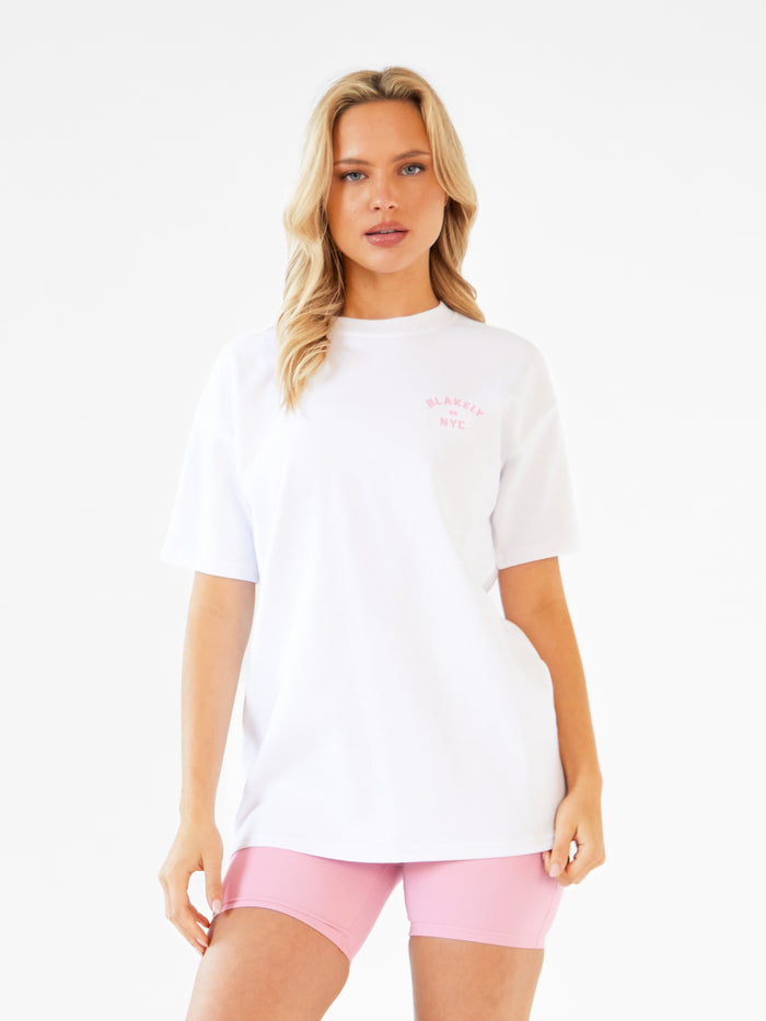 NYC Oversized T-Shirt - White & Vintage Pink