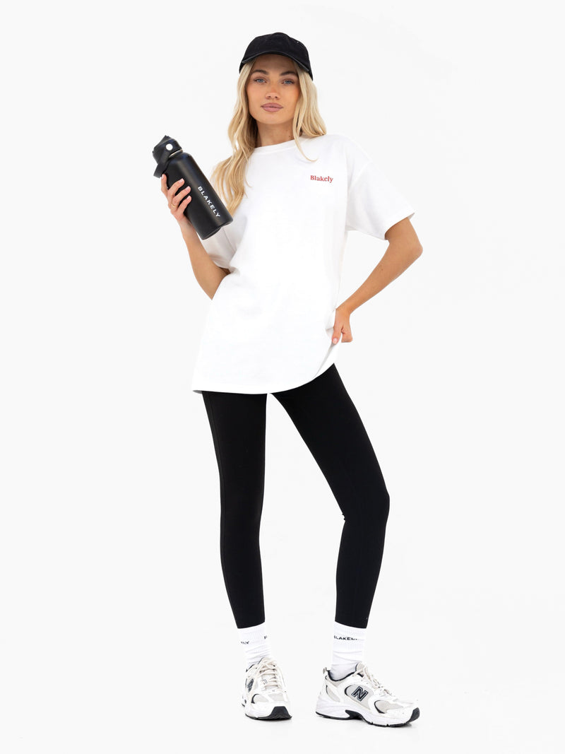 Saskia Oversized T-Shirt - Flat White & Cherry Red