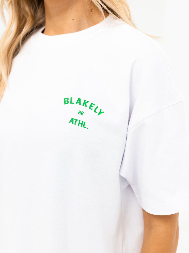 Hallie Oversized T-Shirt - White & Bold Green