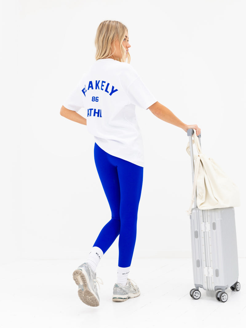 Hallie Oversized T-Shirt - White & Cobalt Blue