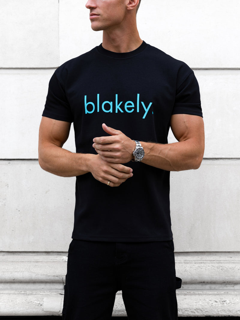 Leo Relaxed T-Shirt - Black & Aqua