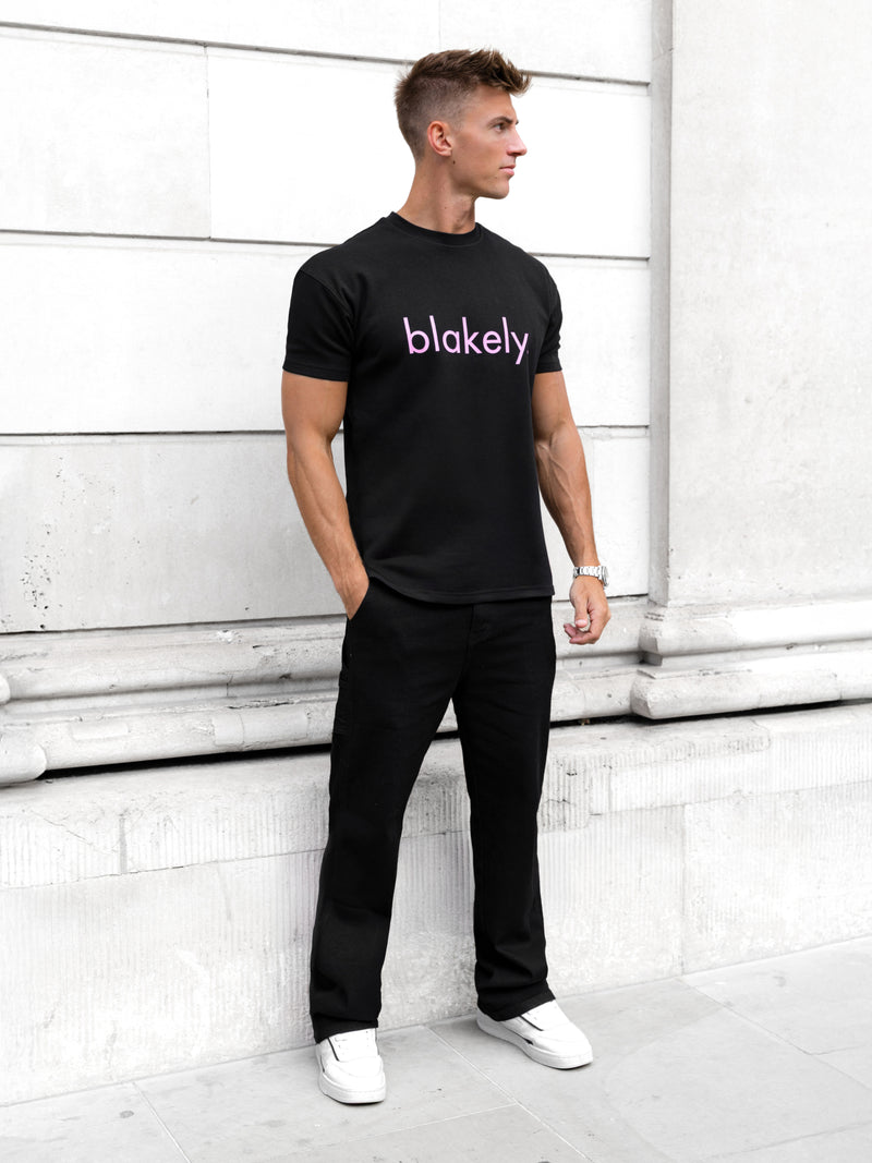 Leo Relaxed T-Shirt - Black & Pastel Pink