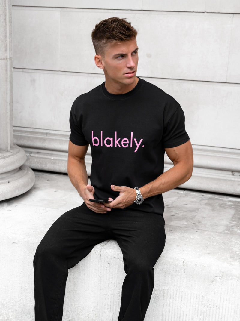 Leo Relaxed T-Shirt - Black & Pastel Pink