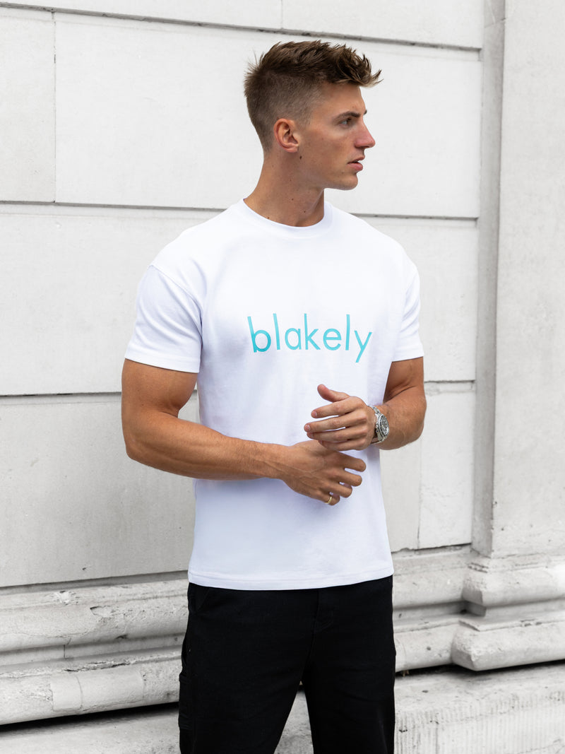 Leo Relaxed T-Shirt - White & Aqua