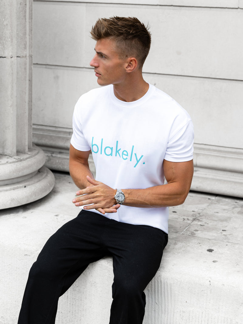 Leo Relaxed T-Shirt - White & Aqua