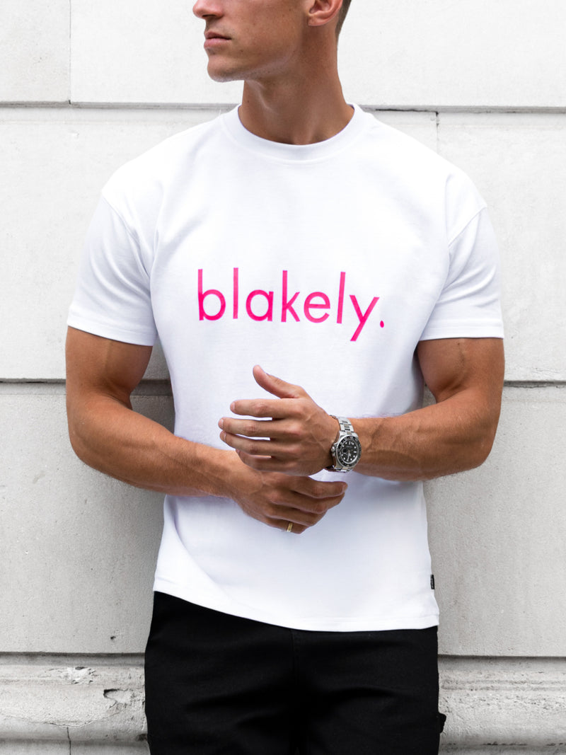 Leo Relaxed T-Shirt - White & Neon Pink