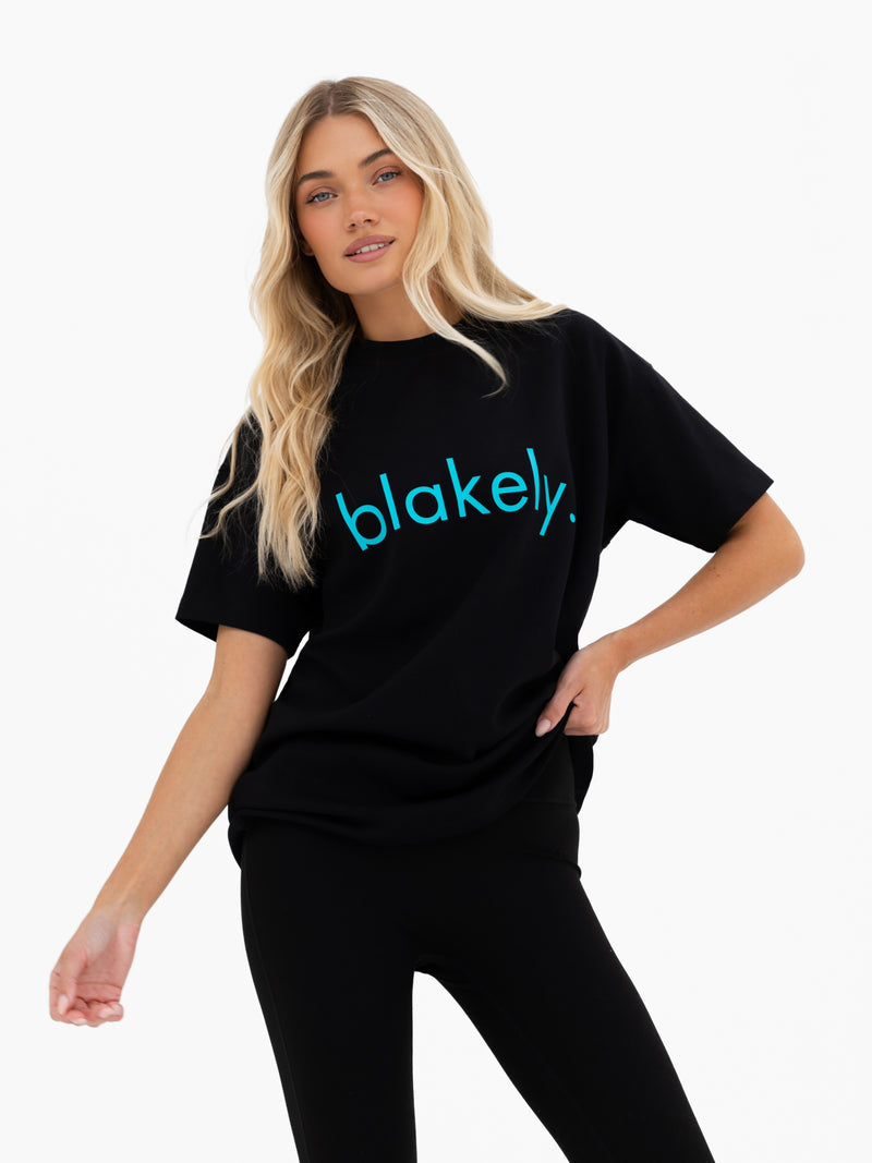 Lila Oversized T-Shirt - Black & Aqua