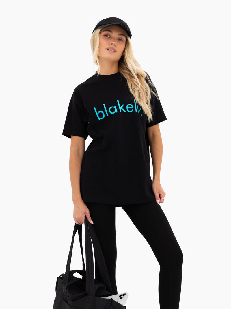 Lila Oversized T-Shirt - Black & Aqua